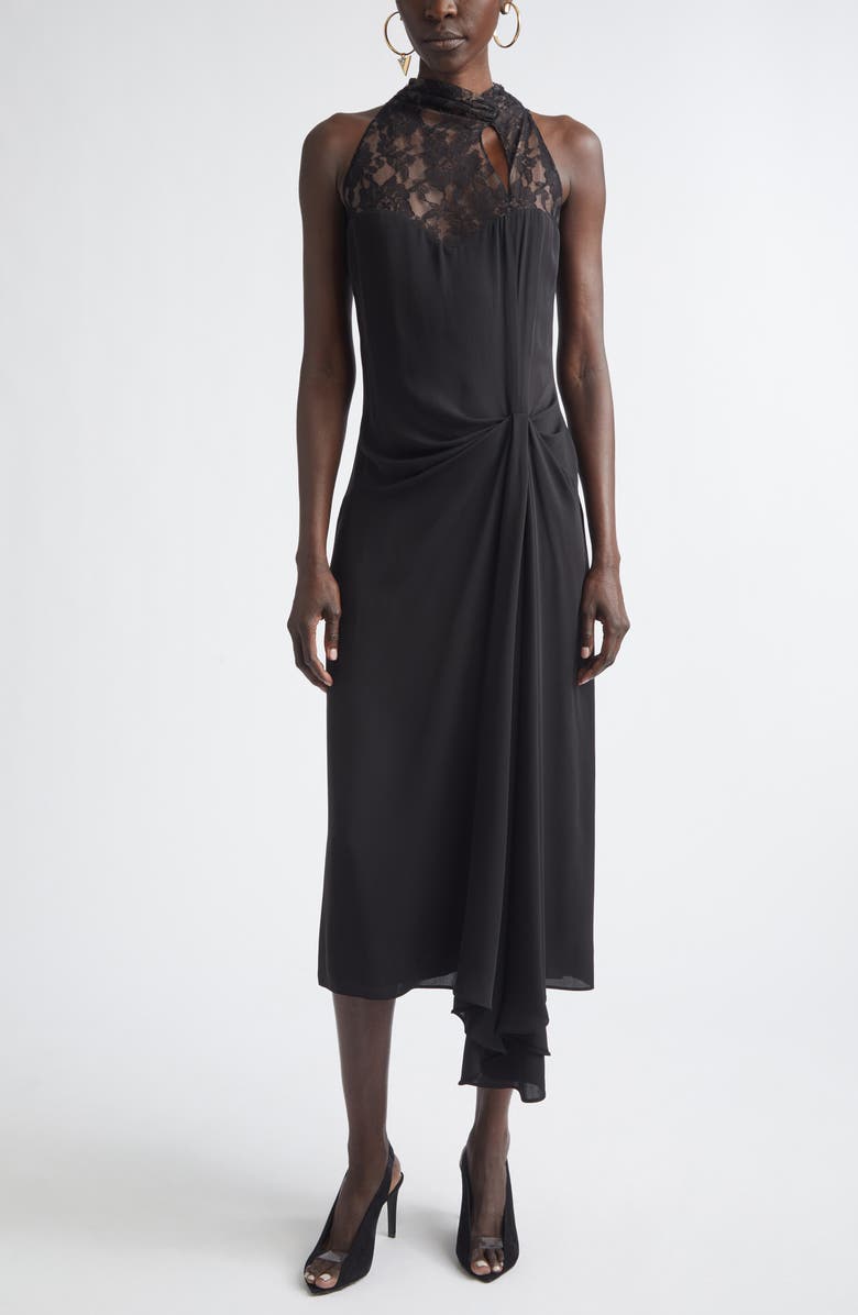 Valentino Lace Yoke Silk Georgette Gown, Main, color, Black