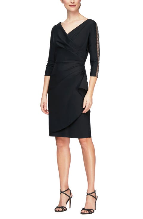 Embellished Surplice Neck Sheath Cocktail Dress