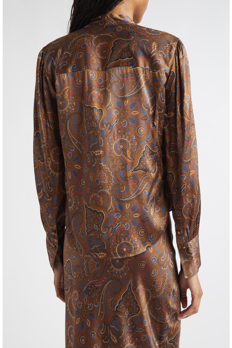 Francine Print Tie Neck Silk Blend Top, Alternate, color, WALNUT MULTI