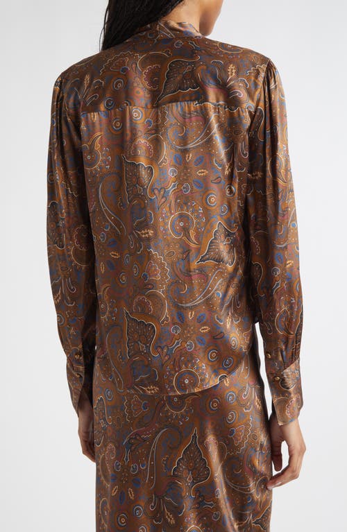 Veronica Beard Francine Print Tie Neck Silk Blend Top In Brown