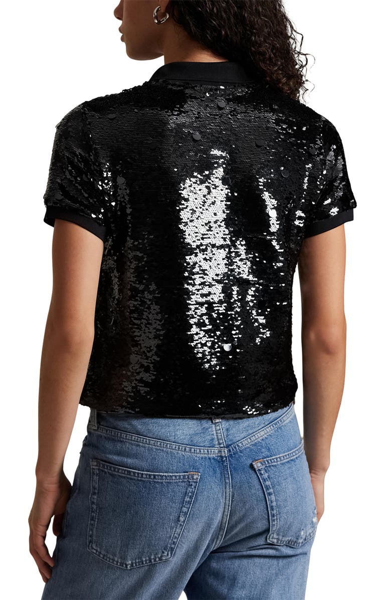 Polo Ralph Lauren Sequin Crop Polo, Alternate, color, Polo Black