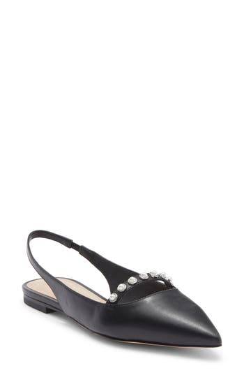Stuart Weitzman Pearl Leather Slingback Flat In Black