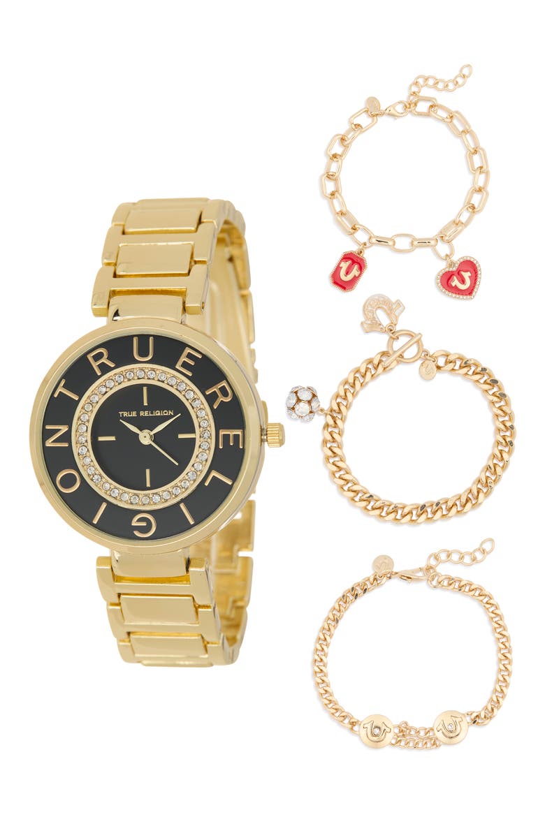 Round Logo Bracelet Watch & Bracelets Set, 33.1mm, Main, color, GOLD