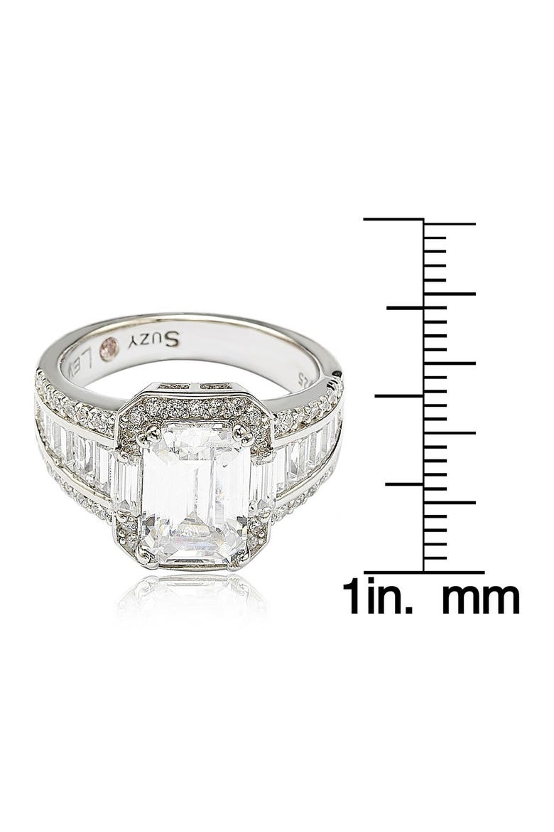 Sterling Silver Emerald-Cut & Round-Cut Cubic Zirconia Engagement Ring, Alternate, color, WHITE