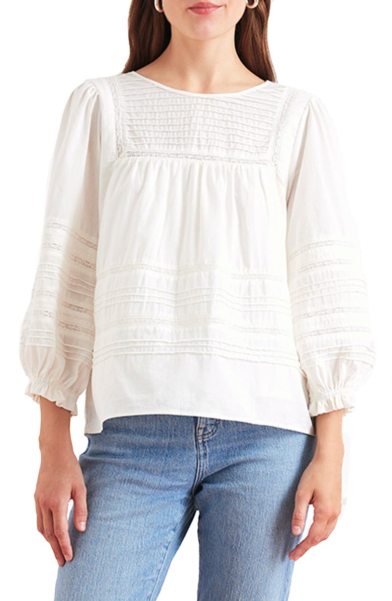 Paneros Clothing Dawn Lace Inset Cotton Blouse, Main, color, Off White