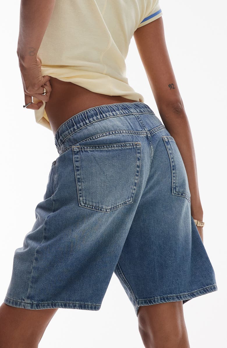 Topshop Drawstring Denim Shorts, Alternate, color, Medium Blue