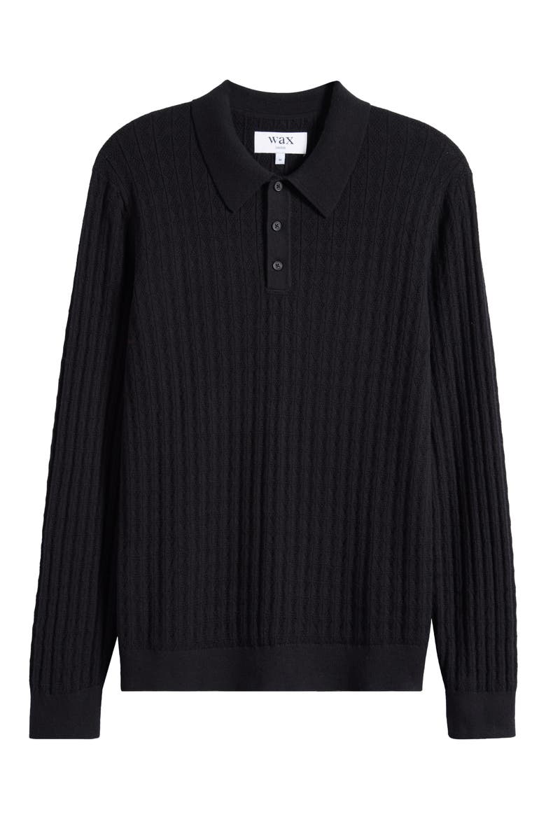 Oban Black Diamond Stripe Cotton & Cashmere Polo Sweater, Alternate, color, BLACK