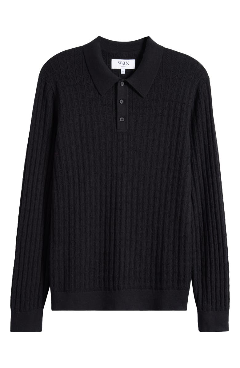 Wax London Oban Black Diamond Stripe Cotton & Cashmere Polo Sweater, Alternate, color, Black