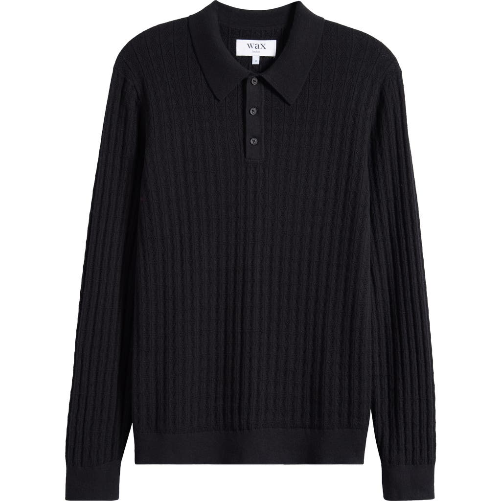 Wax London Oban Black Diamond Stripe Cotton & Cashmere Polo Sweater In Black