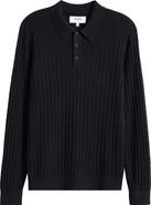 Wax London Oban Black Diamond Stripe Cotton & Cashmere Polo Sweater