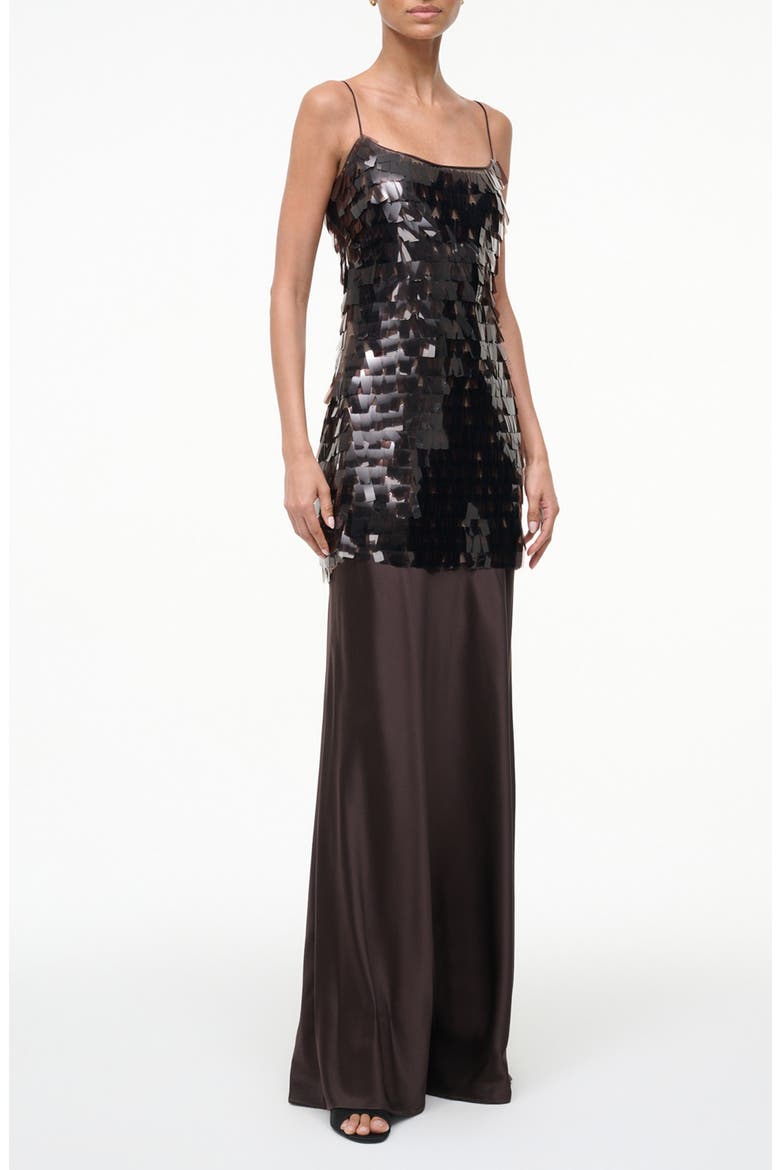 Mesa Mixed Media Paillette Gown, Alternate, color, EARTH
