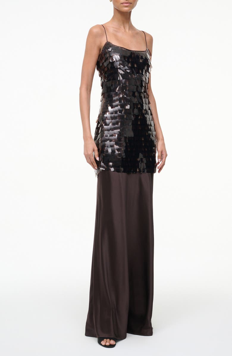 STAUD Mesa Mixed Media Paillette Gown, Alternate, color, Earth