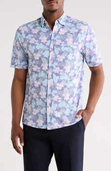 Birdseye Print Short Sleeve Button Front Shirt