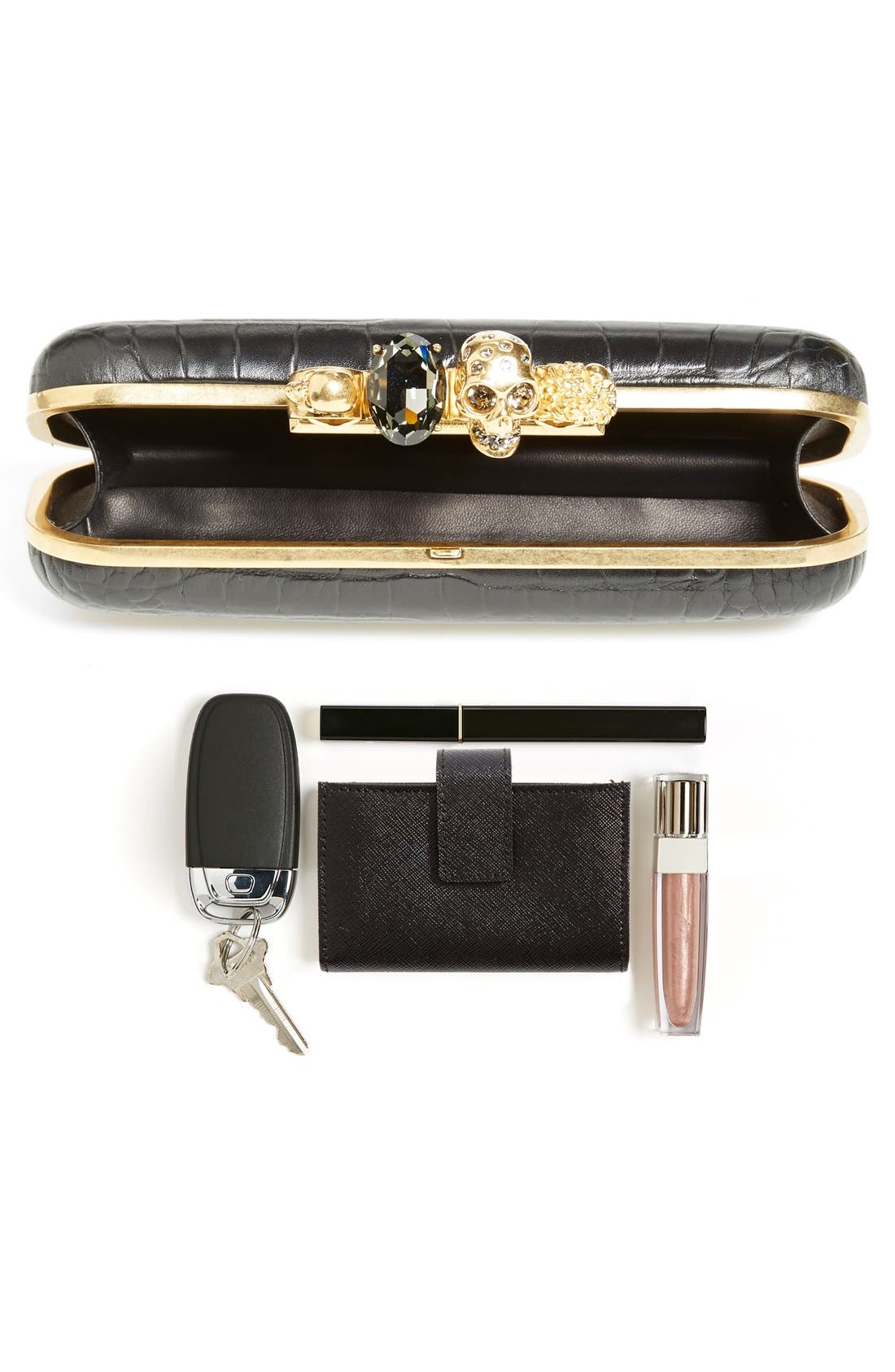 Alexander McQueen 'Knuckle Box' Clutch, Alternate, color, BLACK
