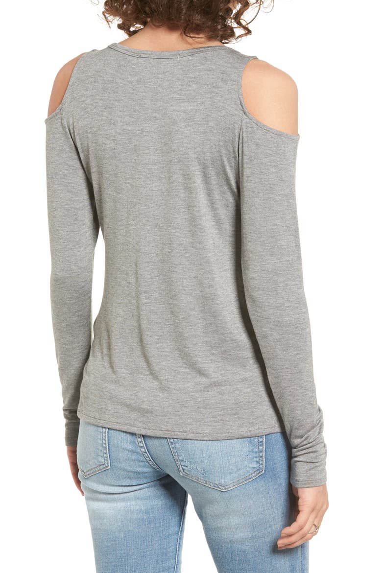 Lace-Up Cold Shoulder Tee, Alternate, color, H GREY
