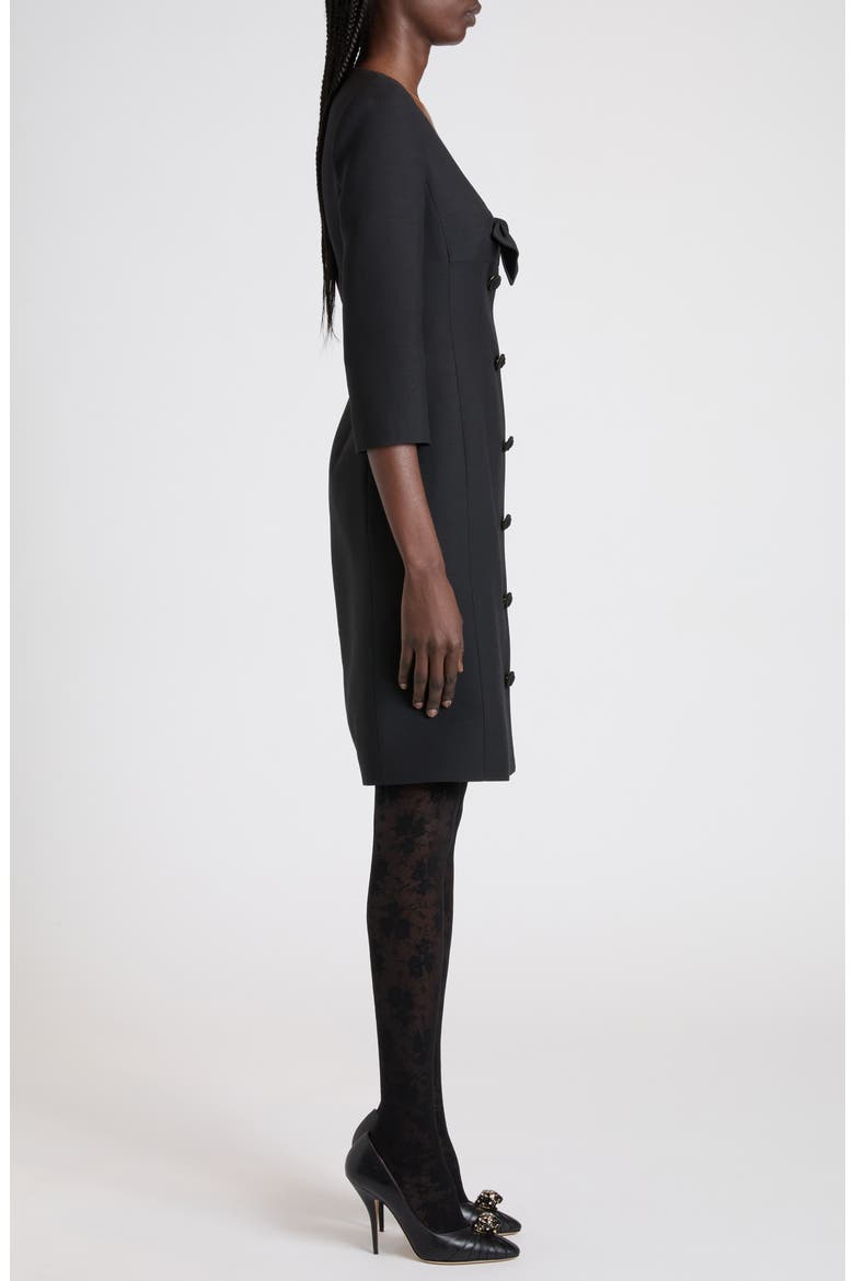 Bow Detail Crepe Couture Dress, Alternate, color, BLACK