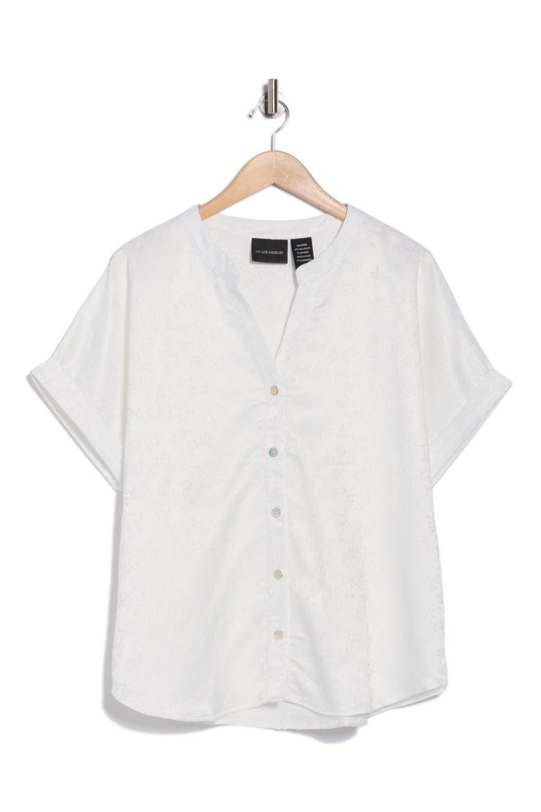 Jacquard Short Sleeve Button-Up Shirt, Alternate, color, WHITE