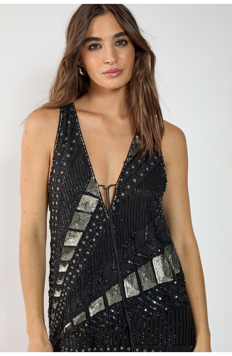 NASTY GAL Plunge Sequin Mini Dress, Alternate, color, Black