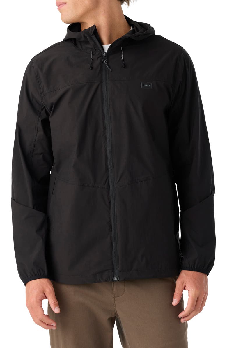 O'Neill TRVLR Hooded Water Repellent Windbreaker, Main, color, Black