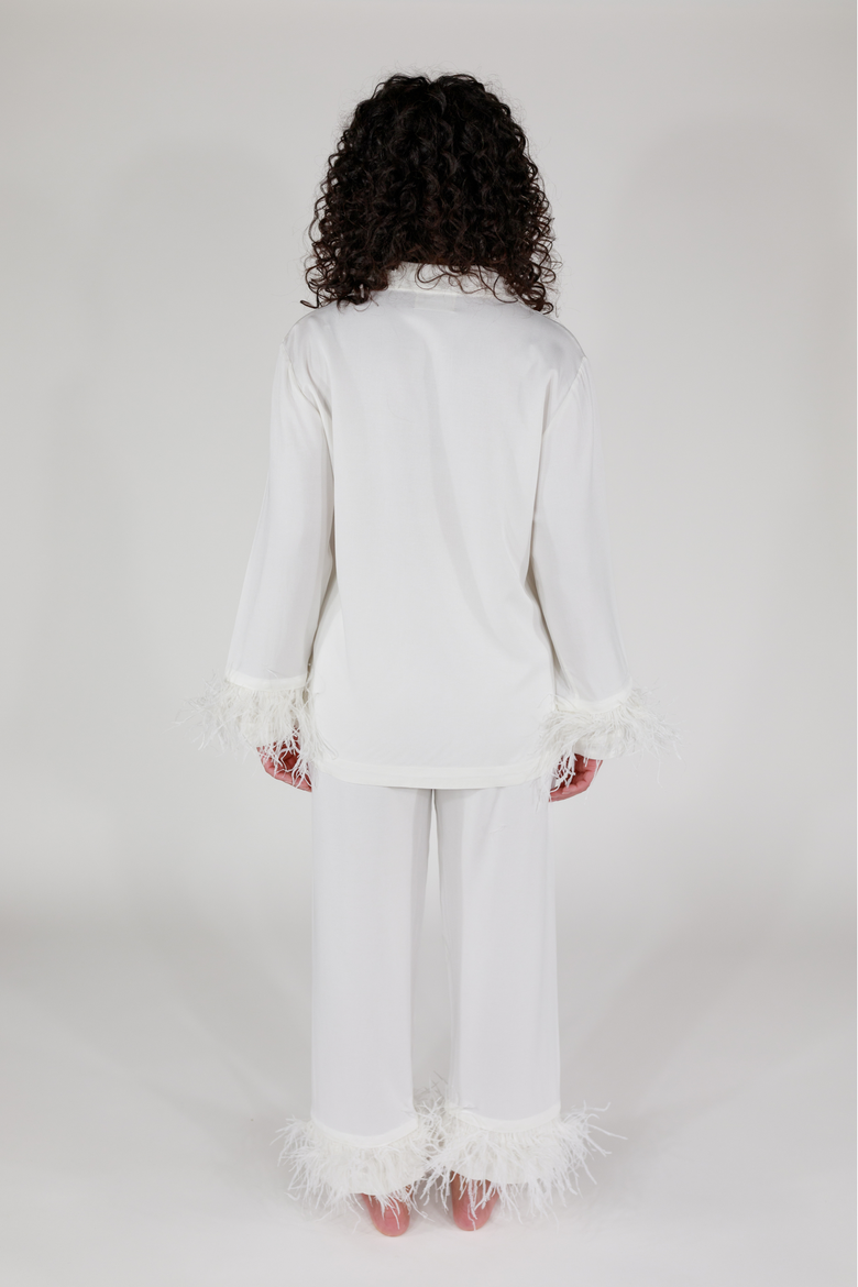 Feather Long Sleeve & Cropped Pant Pajama Set, Alternate, color, Classic White