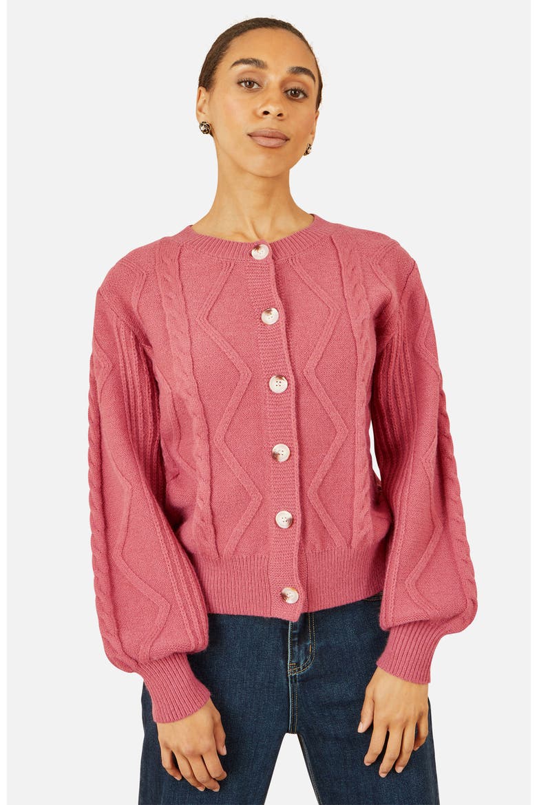 Relaxed Fit Cable Cardigan, Alternate, color, Rose Pink