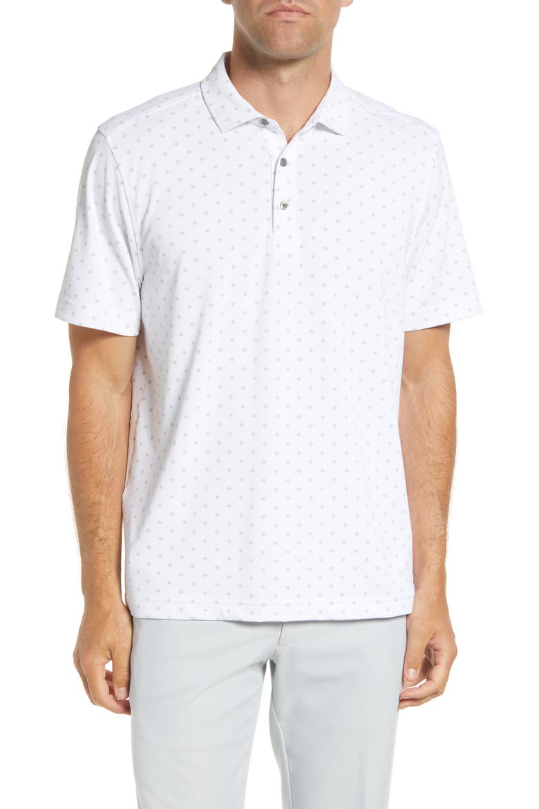 Virtue Piqué Tile Print Polo, Main, color, WHITE