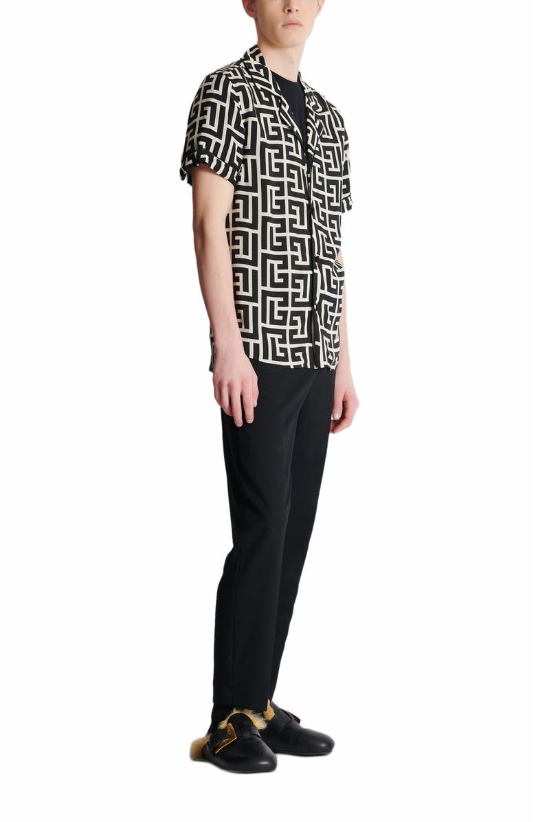 Balmain Pyjama Shirt With Monogrammed Print, Main, color, Black