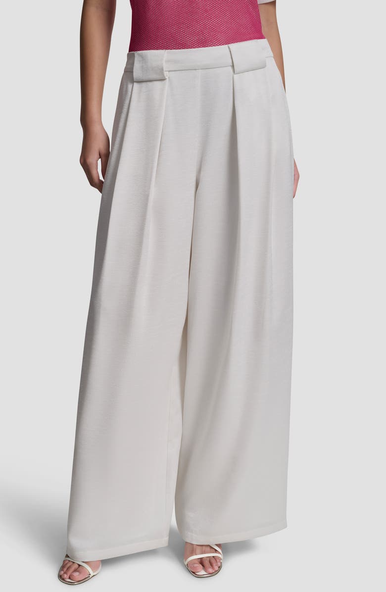 DKNY Pleat Wide Leg Satin Pants, Main, color, Ivory