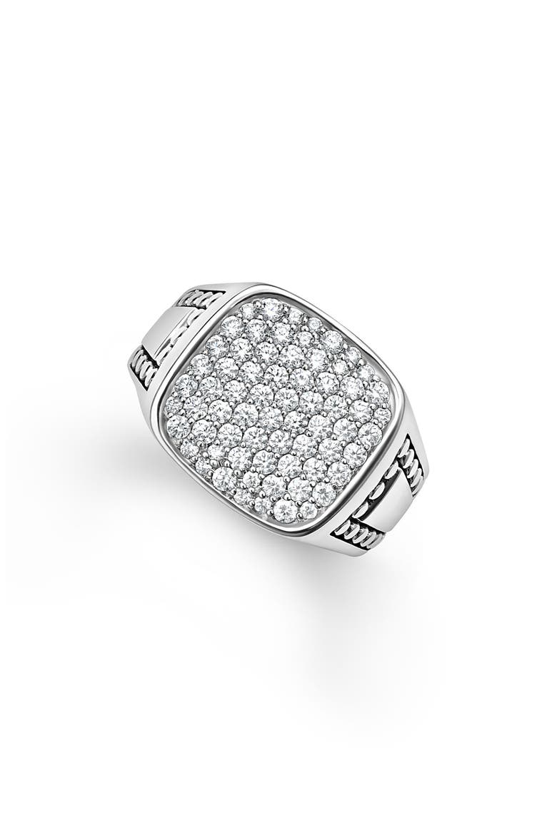 Anthem Pavé Diamond Signet Ring, Alternate, color, SILVER
