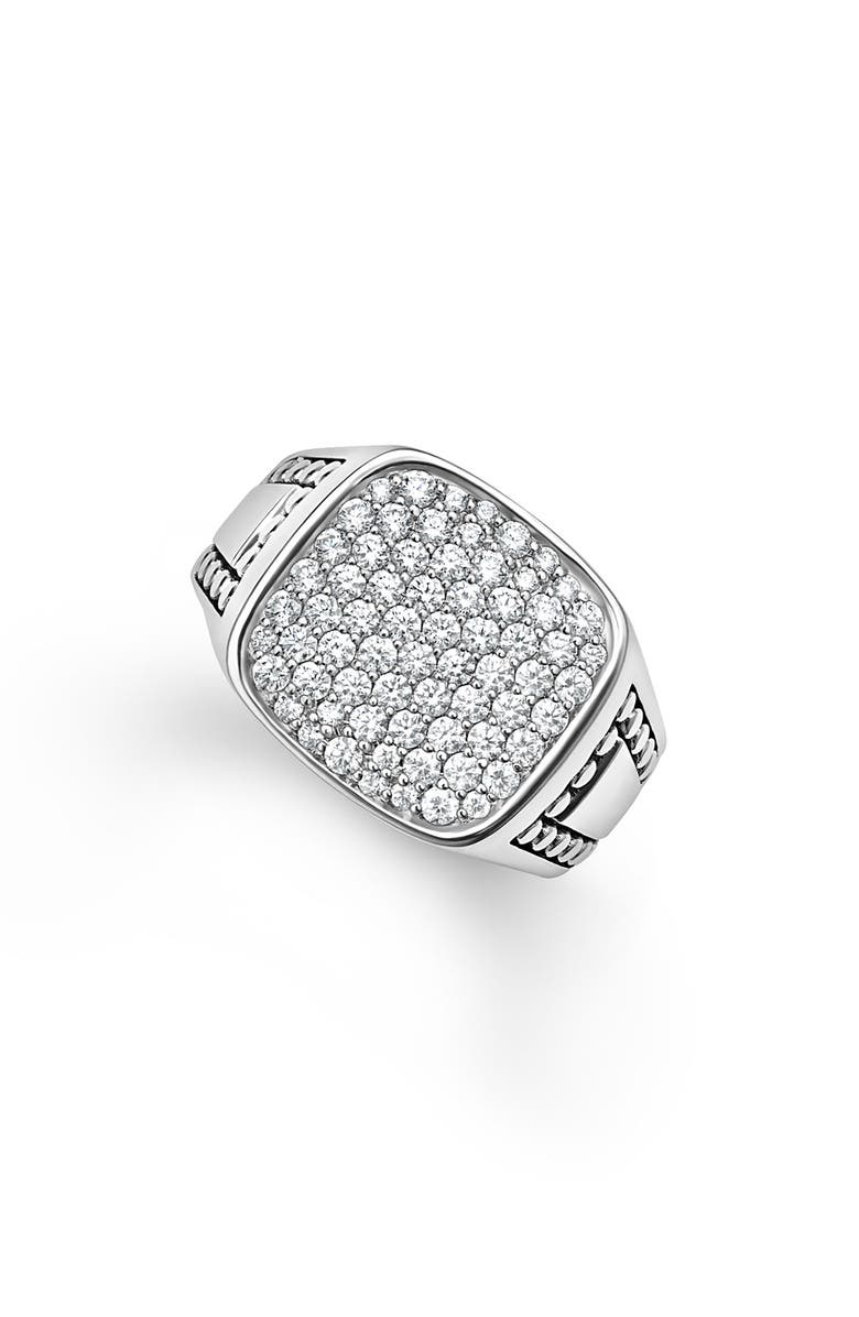 LAGOS Anthem Pavé Diamond Signet Ring, Alternate, color, Silver