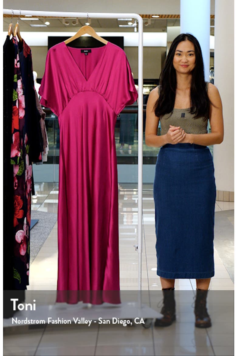 Dolman Sleeve Satin Cocktail Midi Dress video