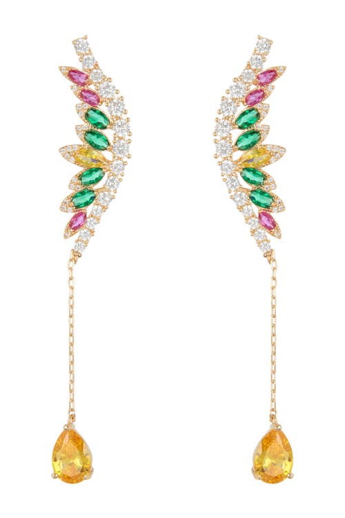 Eye Candy Los Angeles Mixed Cz Linear Drop Earrings In Brown