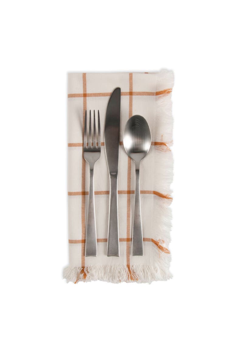 Honey Gold Check Fringed Napkin Set/6, Alternate, color, Honey Gold
