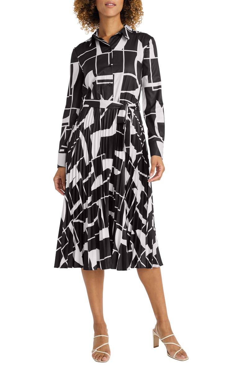 Maggy London Long Sleeve Midi Shirtdress, Main, color, Black/ Cream