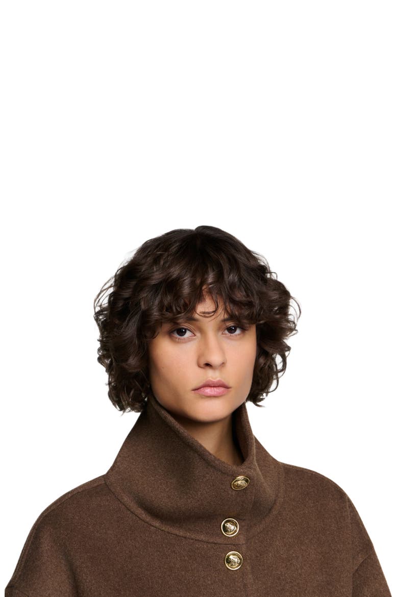 Double-faced standing collar coat, Alternate, color, Olive green