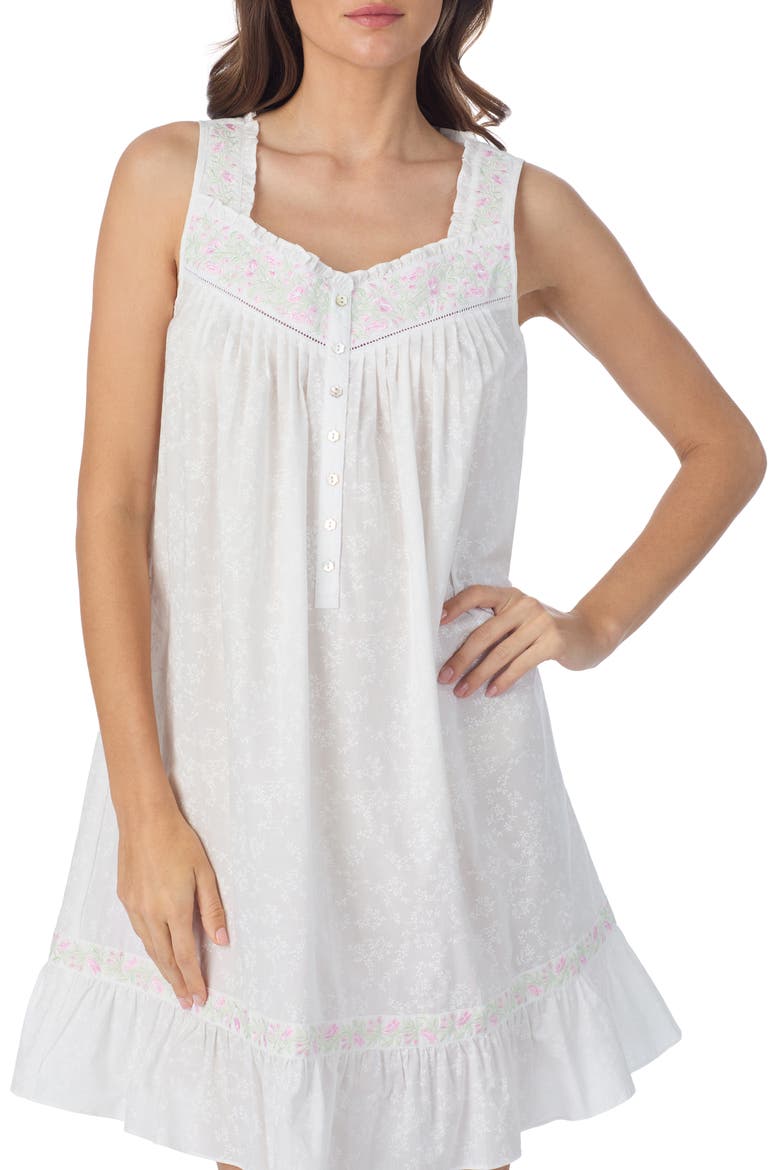 Floral Sleeveless Cotton Chemise, Alternate, color, WHITE