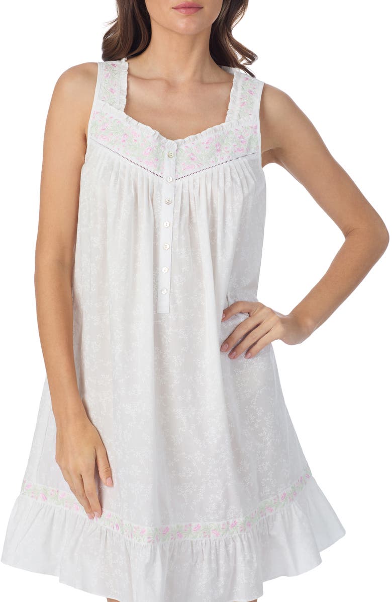 Eileen West Floral Sleeveless Cotton Chemise, Alternate, color, 
