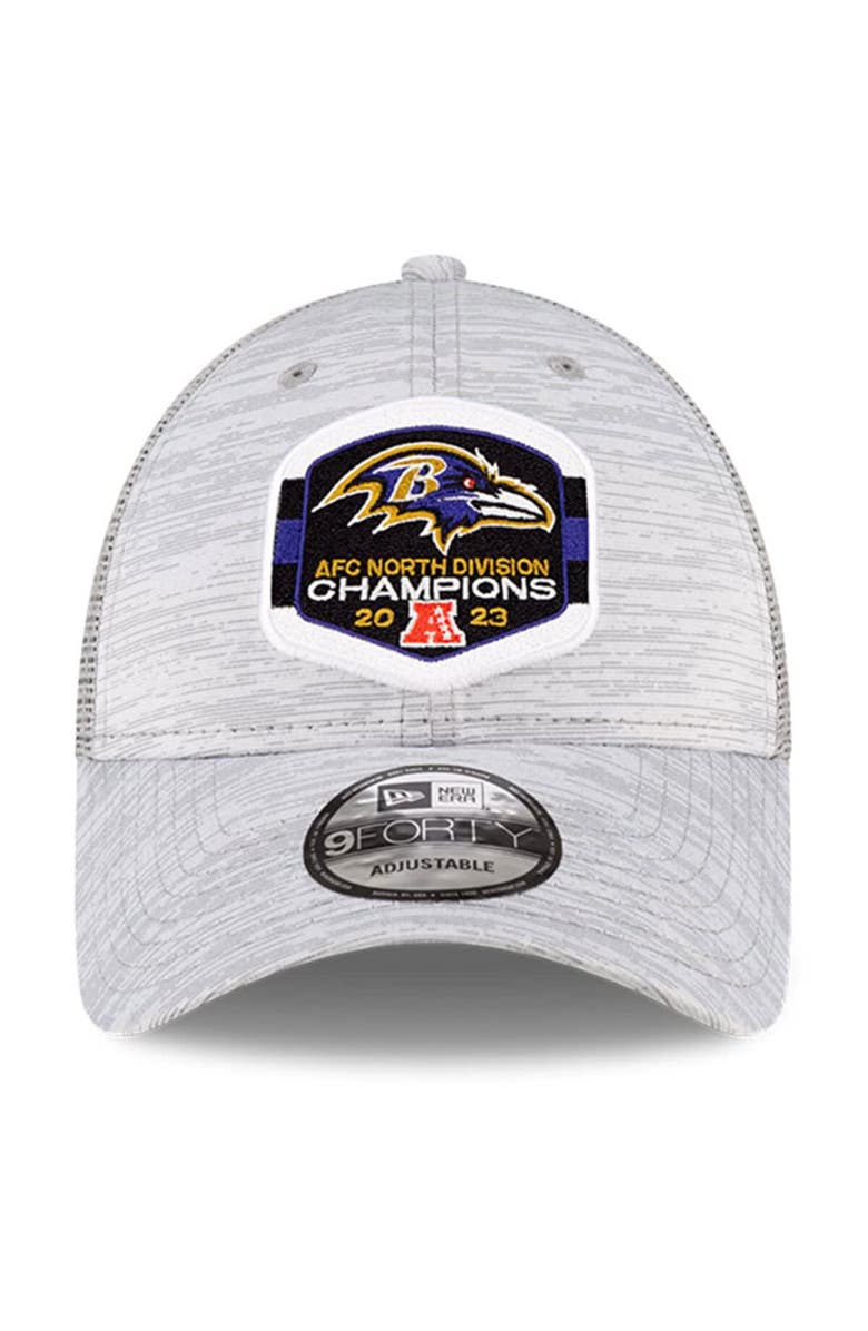 New Era Men's New Era  Heather Gray Baltimore Ravens 2023 AFC North Division Champions Locker Room Trophy Collection Trucker 9FORTY Adjustable Hat, Alternate, color, 