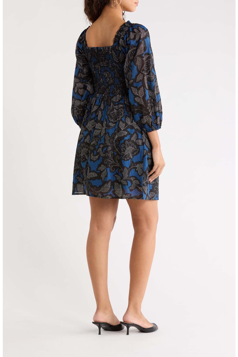 Aurina Floral Smocked Fit & Flare Minidress, Alternate, color, NAVY-BLACK