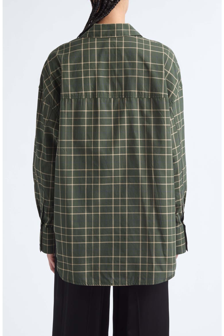 Boxy Long Sleeve Button Down Shirt, Alternate, color, PINE/ POPCORN