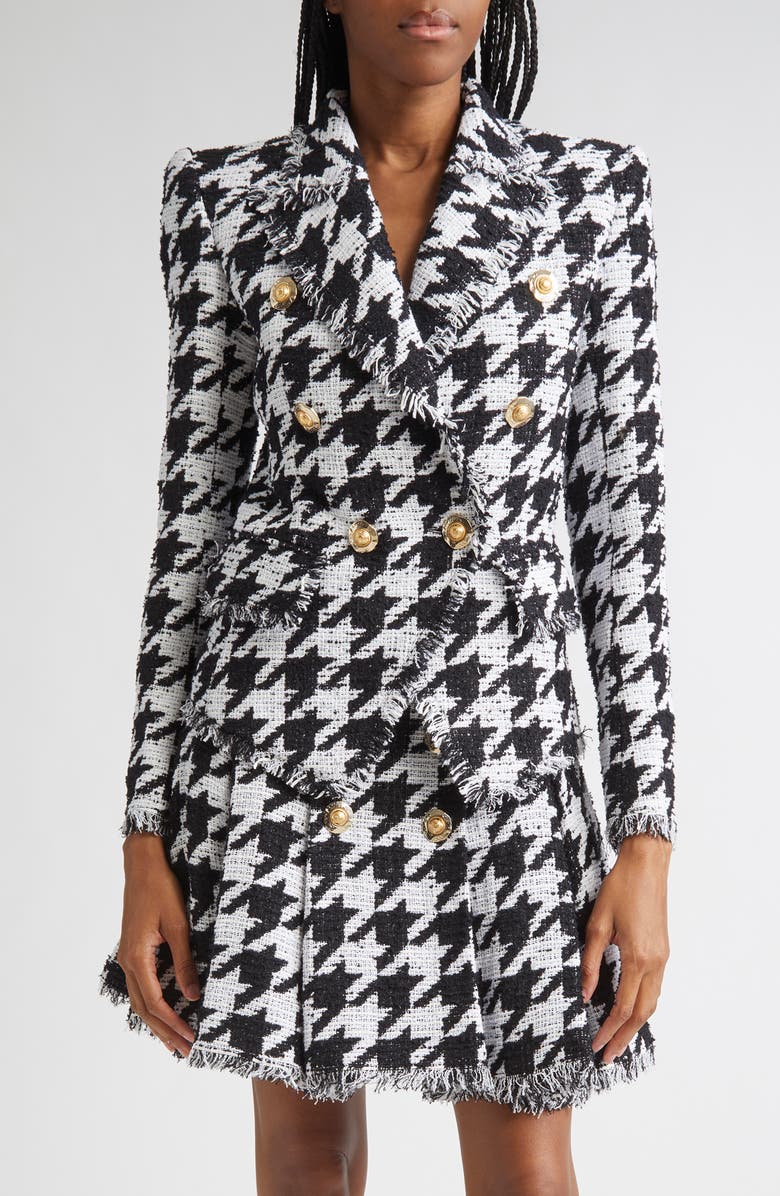Balmain Houndstooth Check Fringe Jacket, Main, color, Gab White/ Blk