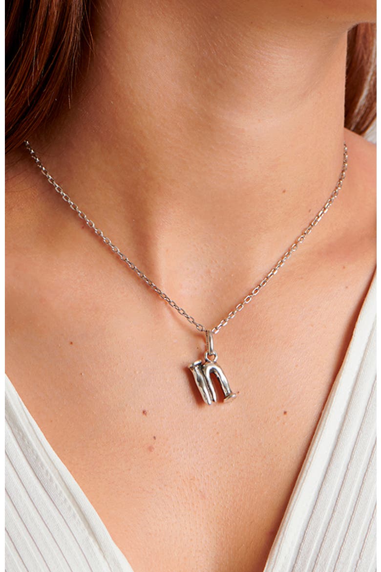 Sterling Silver-Plated Letter N Charm, Alternate, color, Silver