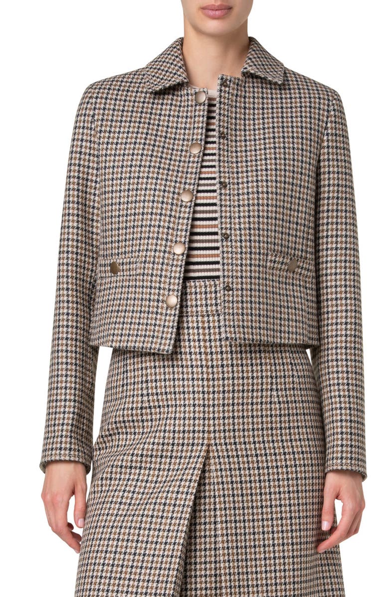Akris punto Houndstooth Shetland Wool Tweed Crop Jacket, Main, color,
