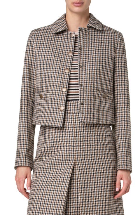 Houndstooth Shetland Wool Tweed Crop Jacket