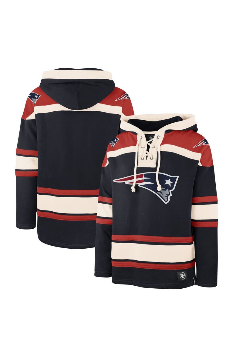 '47 Men's '47 Navy New England Patriots Superior Lacer Pullover Hoodie, Main, color, 