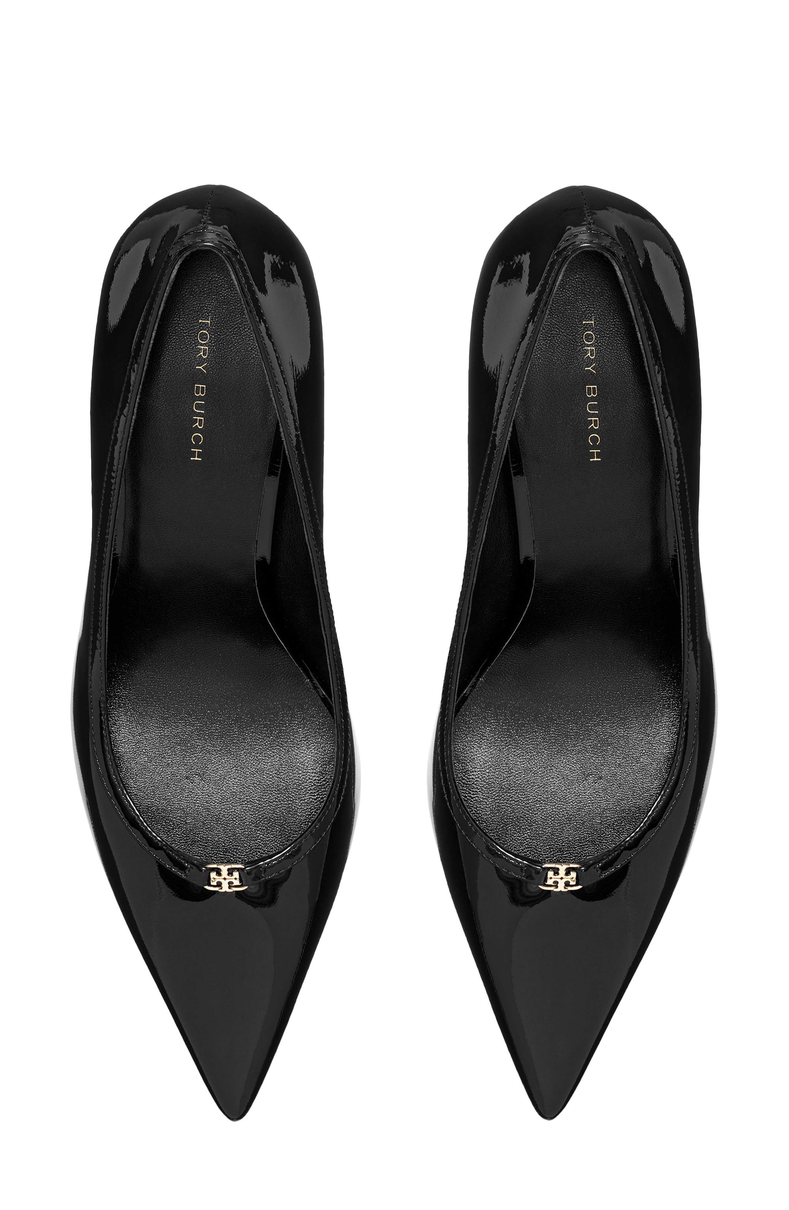 Tory Burch Double T Buckle Pointed Toe Pump, Alternate, color, Perfect Black / Black