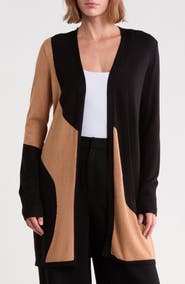 T Tahari Colorblock Open Front Cardigan