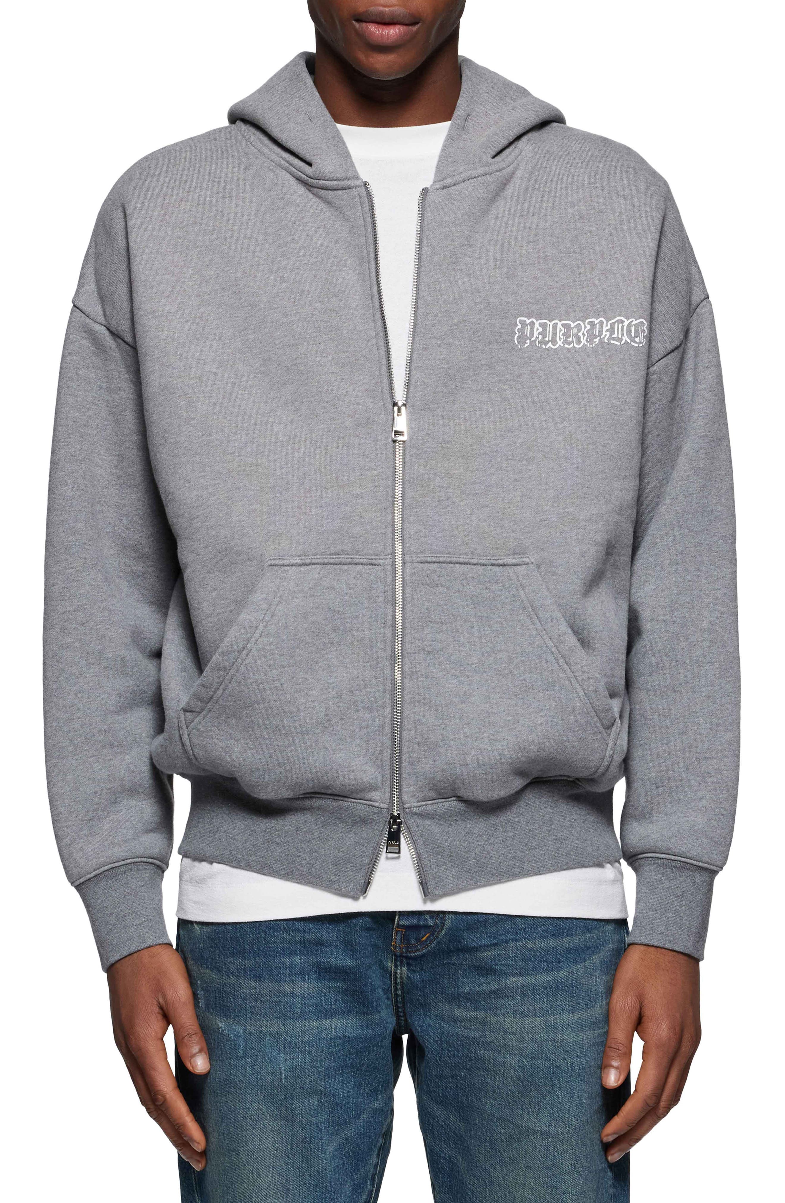 PURPLE BRAND Oversize Logo Heavyweight Fleece Zip Hoodie