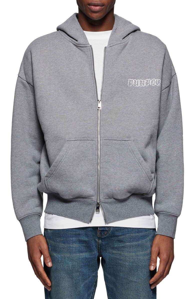 PURPLE BRAND Oversize Logo Heavyweight Fleece Zip Hoodie, Main, color, 