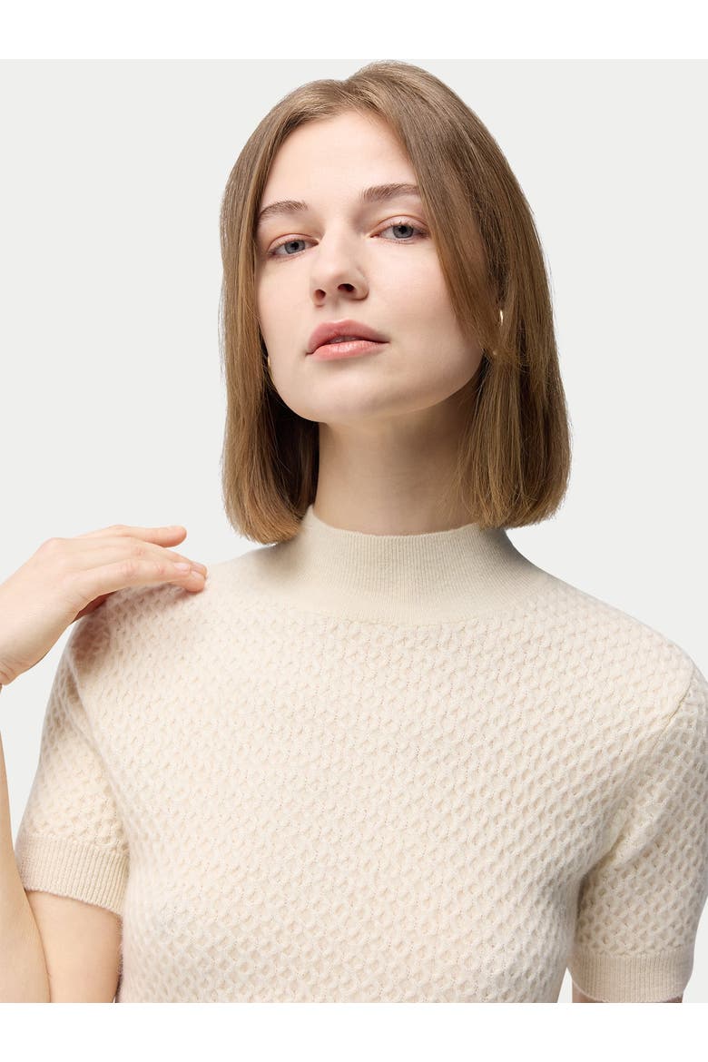 Short-Sleeve Textured Cashmere Top, Alternate, color, off white